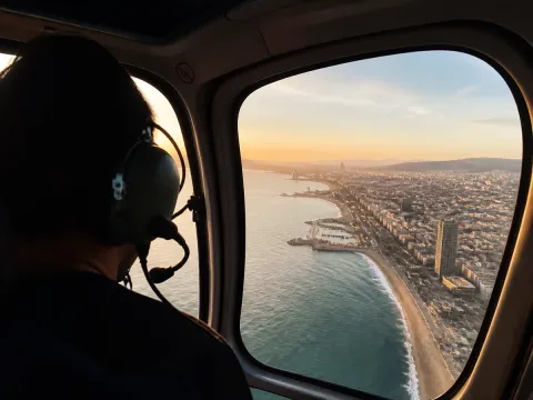 Passenger point-of-view inside the helicopter cabin