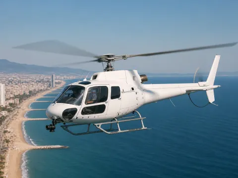 Robinson R44 over the Port of Barcelona