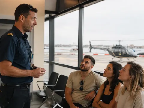 Pre-flight safety briefing at check-in